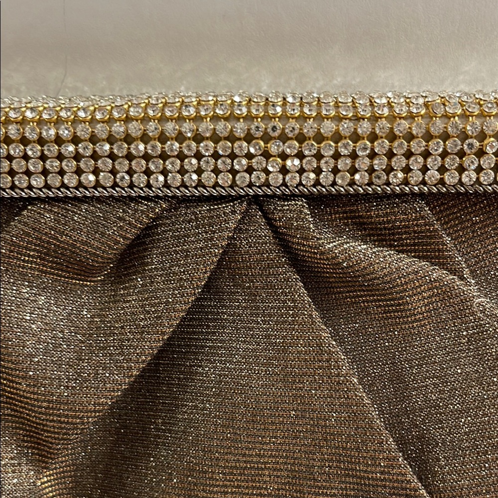 Mon Cheri Brown and Gold Pleated Clutch / Purse with Rhinestone Closure - Picture 8 of 16